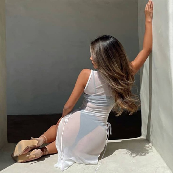 White Stretchy Mesh Coverup - Picture 5 of 16